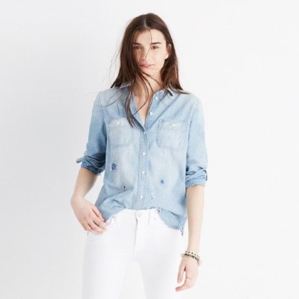 Madewell Rip & Repair Denim Chambray Shirt
